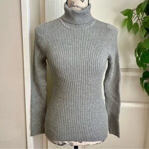 Mandee Y2K Cotton Blend Ribbed Knit Turtleneck Gray Sz L